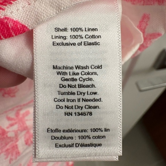 Vineyard Vines Palm Tree Smocked Linen Dress Pink White Size Small - Picture 7 of 11